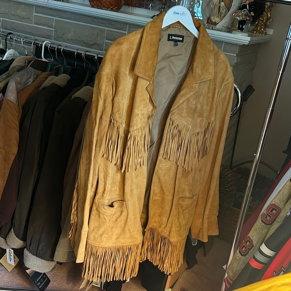 J. Peterman Mustard Fringe Leather Jacket